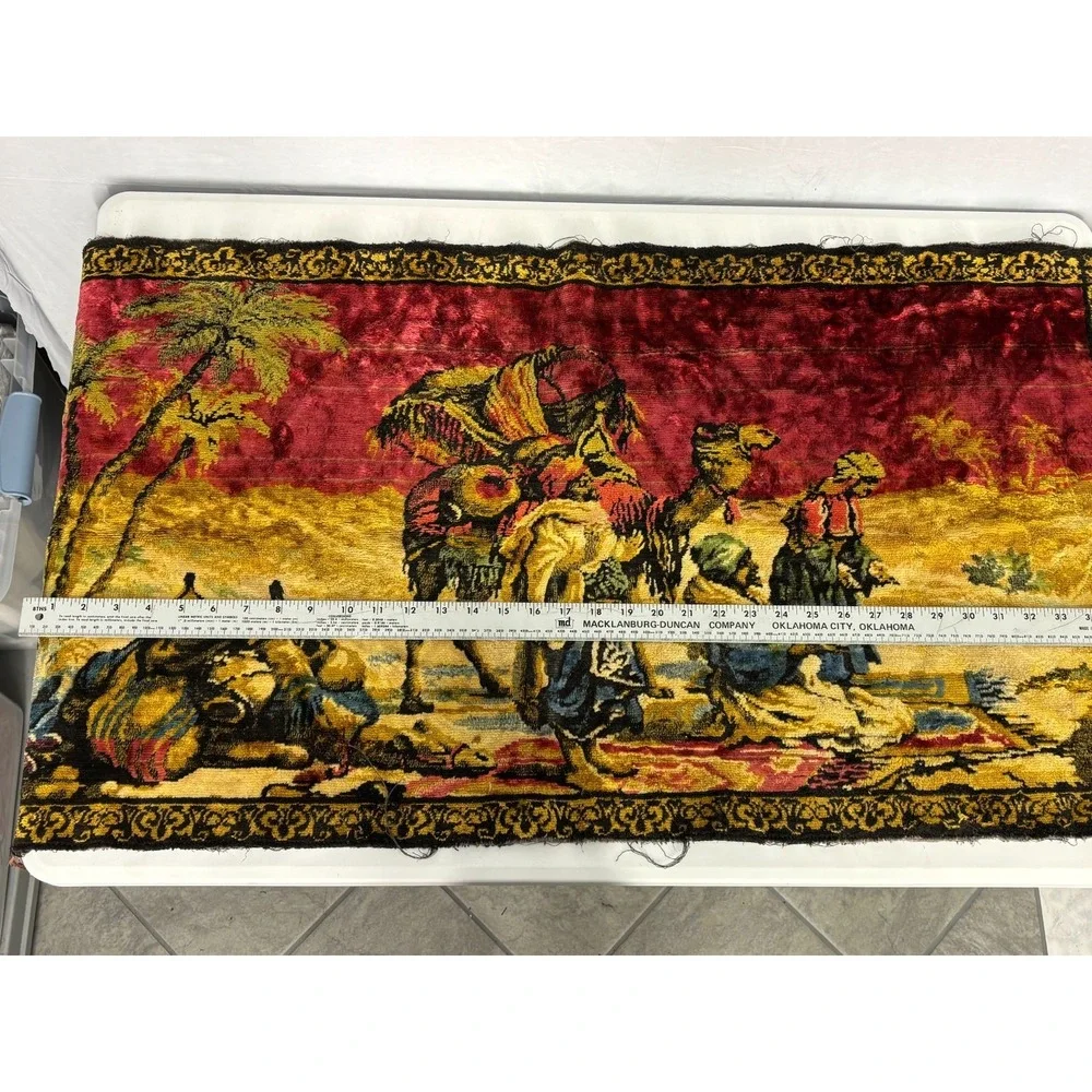 Camel Caravan Tapestry Oriental Arabian Desert Scene Wall Hanging Vintage